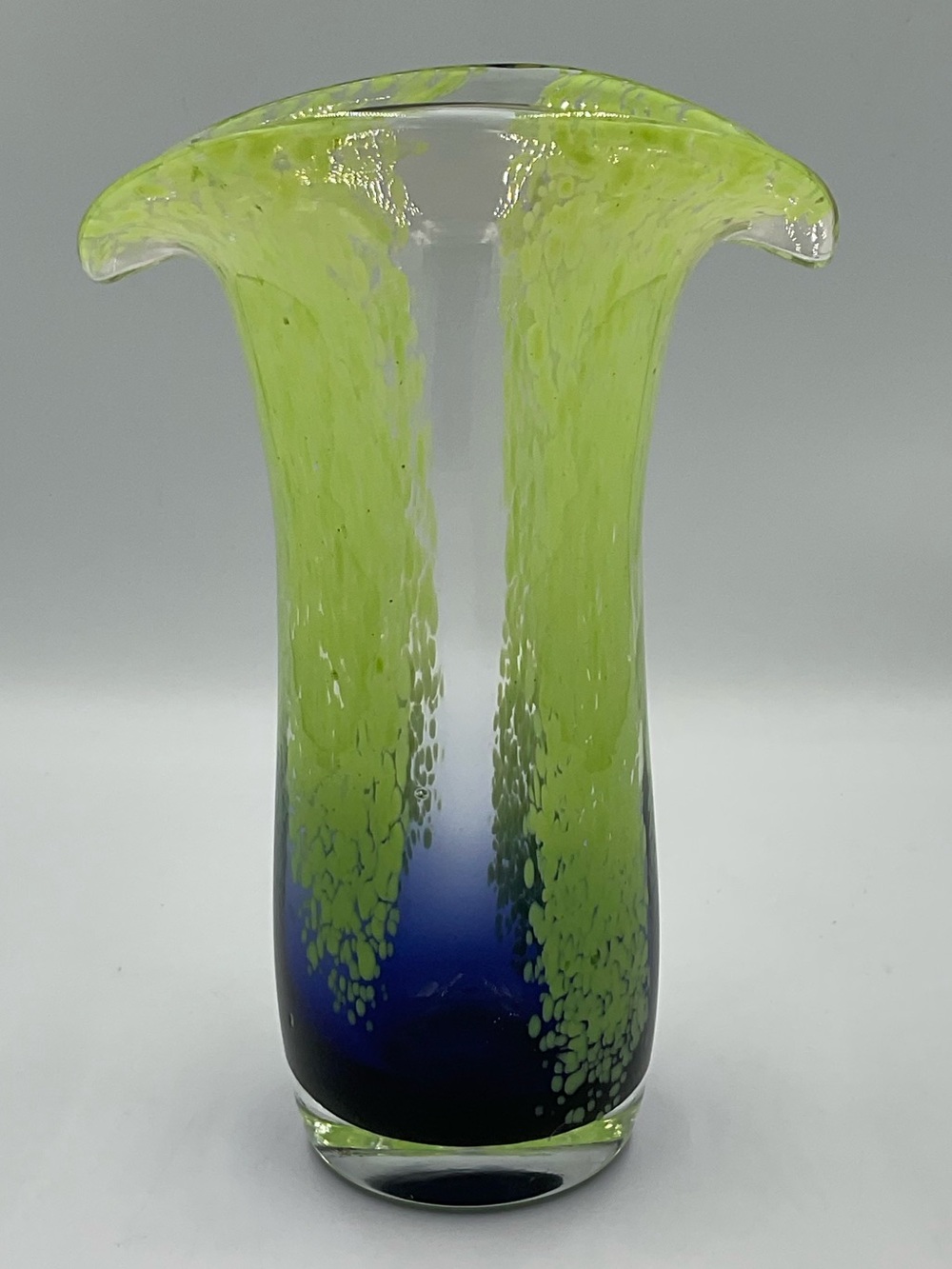 Vintage Fenton Lime Green and Cobalt Blue Vase-made for Teleflora